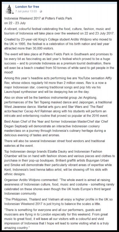 INDONESIA WEEKEND 2017 AT POOTERRS FIELD PARK ON 22-23 JULY