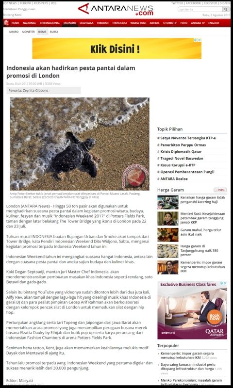 INDONESIA AKAN HADIRKAN PESTA PANTAI PROMOSI DI LONDON